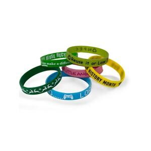 Lot of 6 Assorted Rubber Bracelets Holiday Recycle Gaming Black History